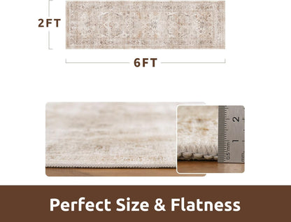 AMOAMI-2X6 Runner Rug-Washable Runners for Hallways-Soft Non Slip Bedside Rugs for Bedroom-Vintage