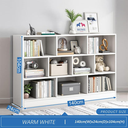 IOTXY Open Shelf Low Bookcase - Wooden 3-Tier Floor Standing Display Cabinet Organizer with Base