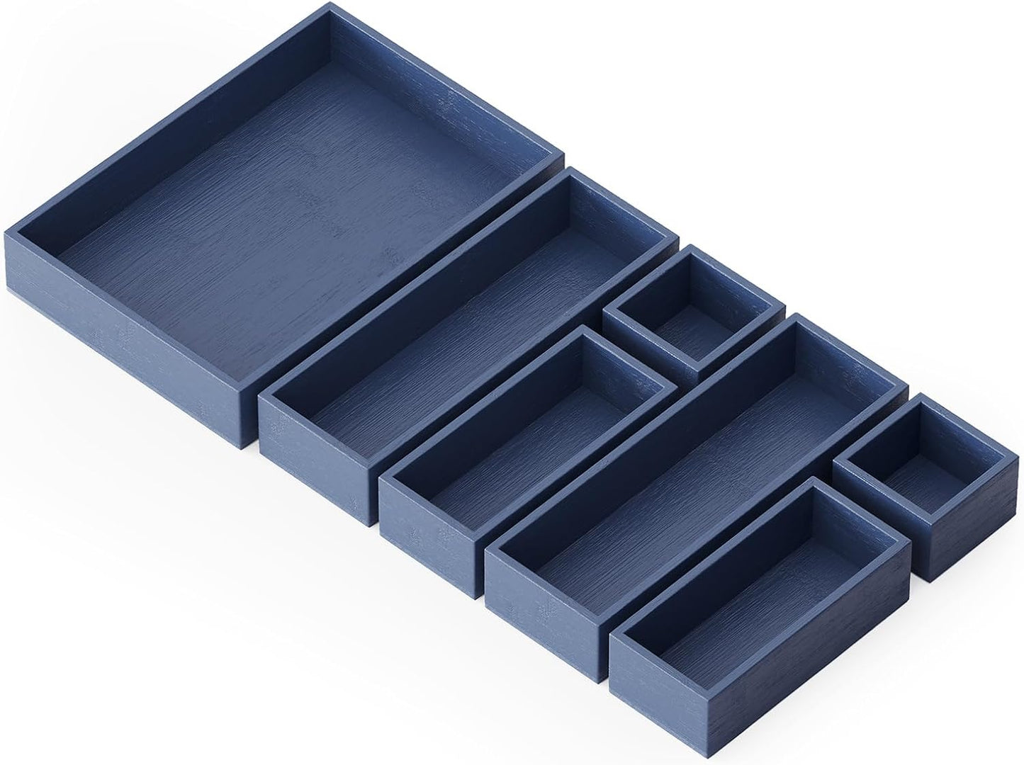 SpaceAid 7-Piece Bamboo Drawer Organizer Storage Boxes Set, Wood Tray Junk Drawer Organizers