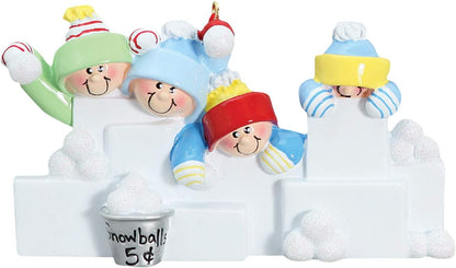 3D Snowball Fight Family of 4 Ornament 2025 Personalized Family Christmas Ornaments 2025 | Snowman