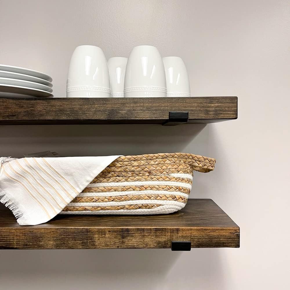 Rustic Shelves with J-Brackets Set of 2, Industrial Shelf, Kitchen Shelves, Solid Wood, Decorative