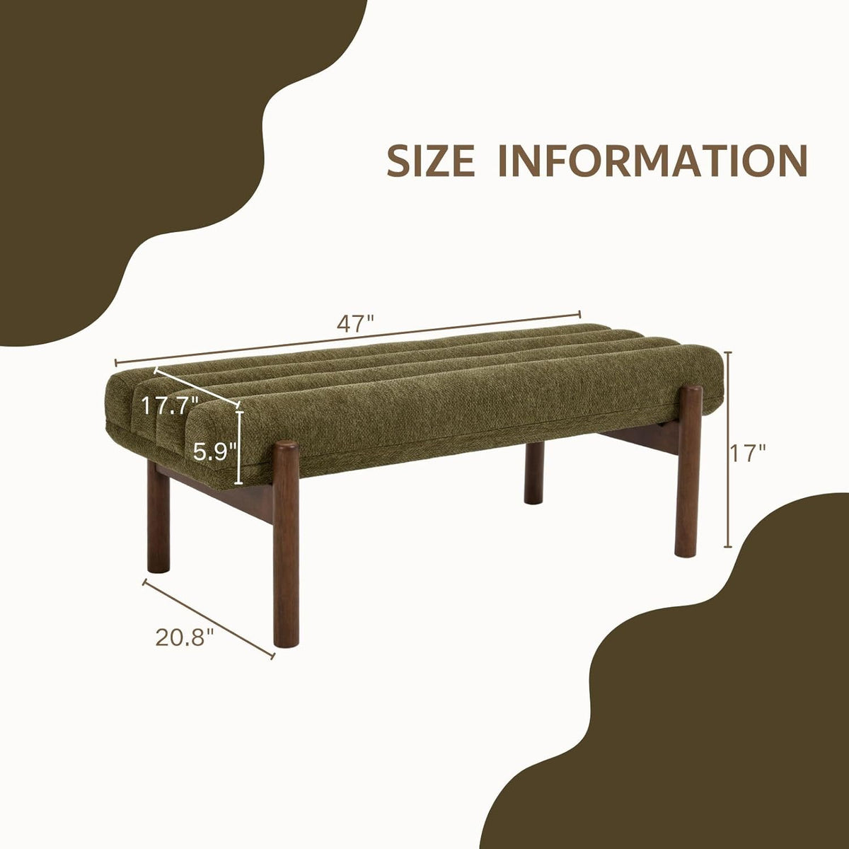 Green Upholstered Bench Modern End of Bed Bench Chenille Fabric Bedroom Bench for Entryway Living