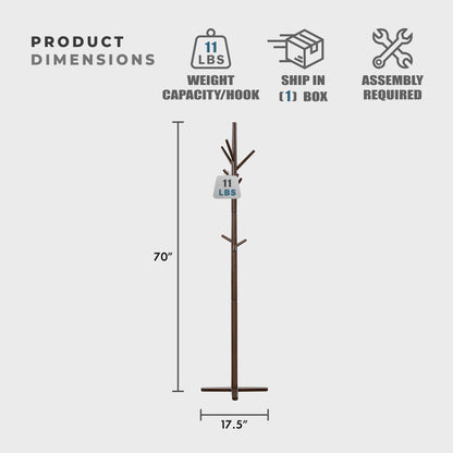 Lexicon Sturdy Solid Wood Coat Rack Stand with 9 Hanging Hooks for Hats,Scarves, Handbags, 3-Tier