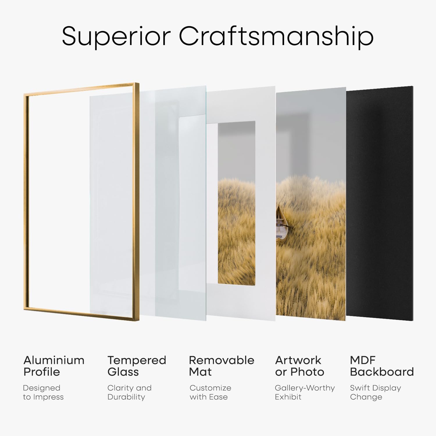 Homeforia 16x16 Picture Bronze Frame, High End Metal 16 x 16 Square Poster Frame with Mat 12 x 12