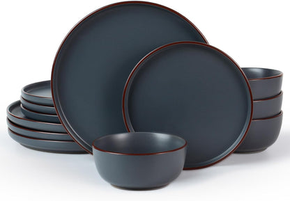 Famiware Mercury Plates and Bowls Sets, 12 Pieces Stoneware Dinnerware Sets, Dishes Set for 4
