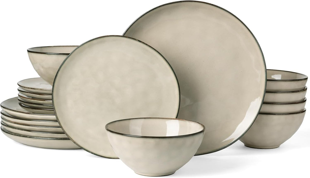Famiware Dinnerware Sets for 6, Ocean Round 18-Piece Kitchen Plates and Bowls Sets, Microwave and