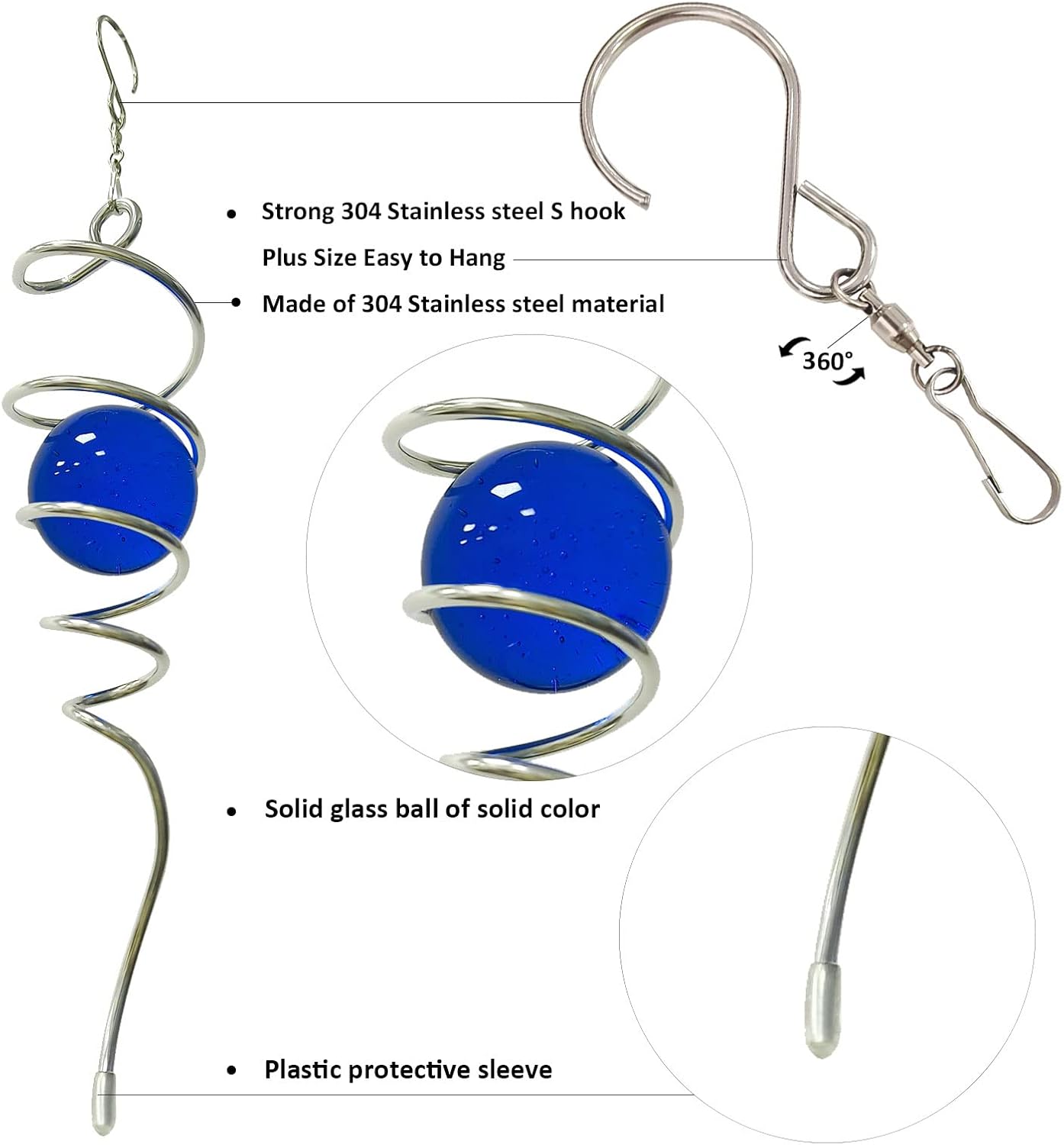 Wind Spinner Tail Gazing Ball Spiral Tail Wind Spinner Stabilizer Sun Catcher Visual Illusion in