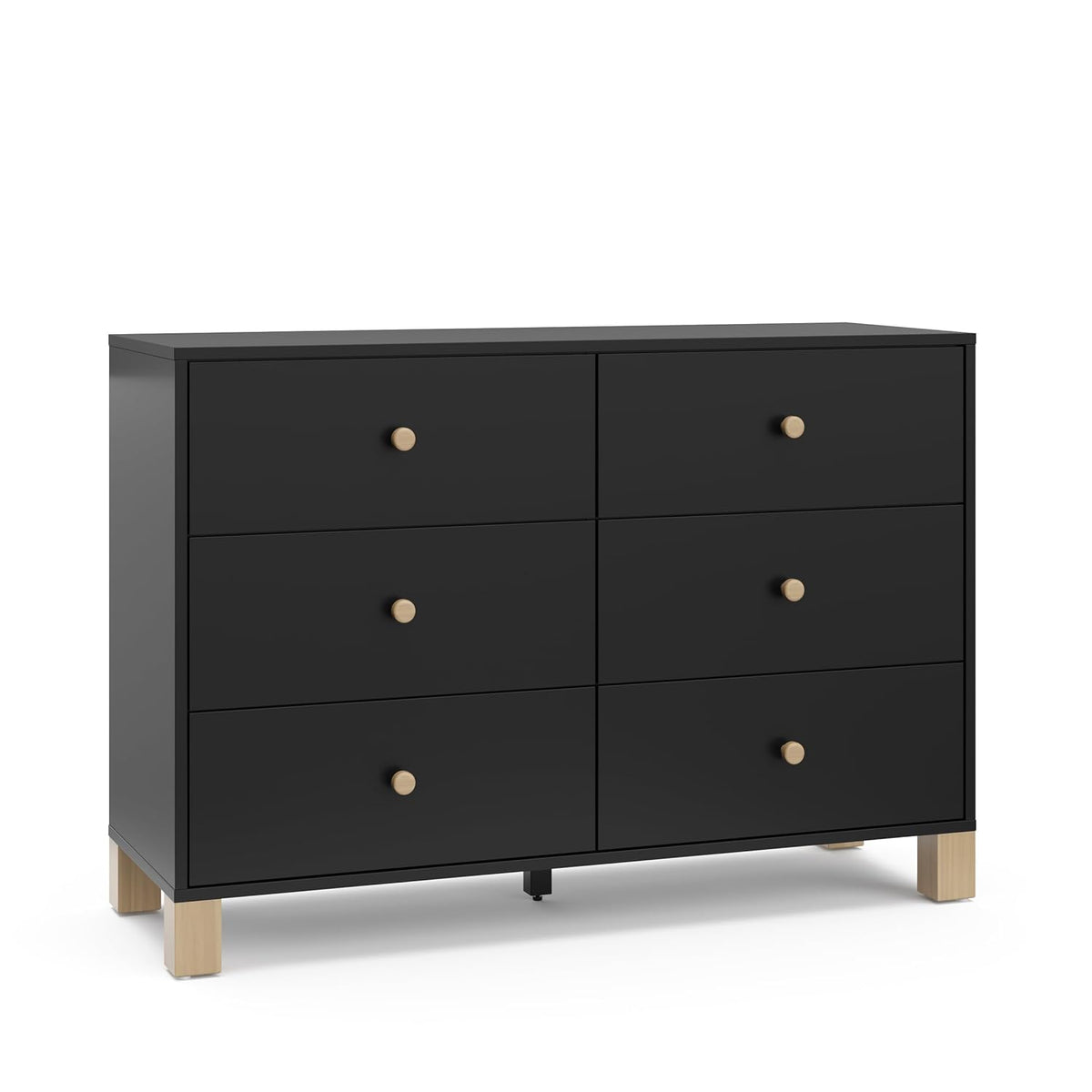 Storkcraft California 6-Drawer Double Dresser (Black with Driftwood) - GREENGUARD Gold Certified