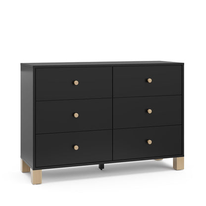 Storkcraft California 6-Drawer Double Dresser (Black with Driftwood) - GREENGUARD Gold Certified