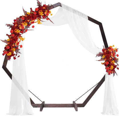 7FT Wedding Arch, Heptagonal Wood Arch for Wedding Ceremony, Arbor Backdrop Stand for Garden