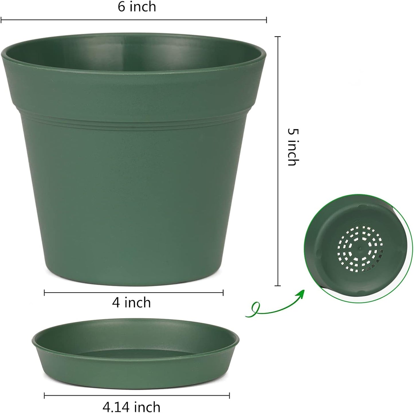homenote Plant Pots,15 Pack 6 inch Flower Pots with Multiple Drainage Holes and Saucers,Plastic