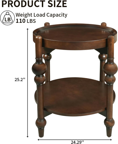 23" Round End Table, Mid Century Modern Side Table with Solid Wood Frame and Top, Small Night Stand