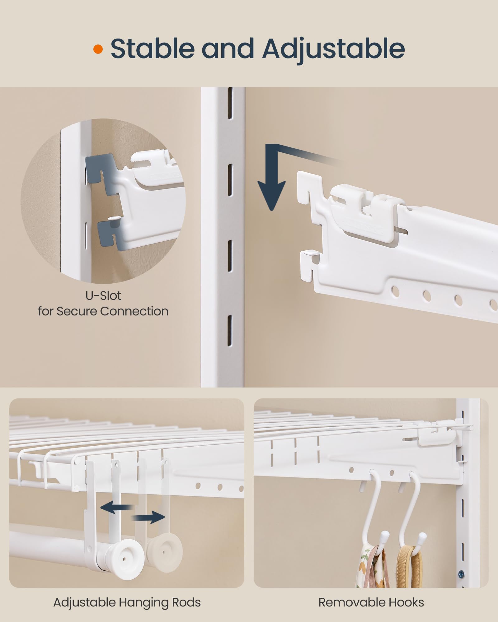 SONGMICS HOME Closet System, Closet Insert Organizer, 3-6 ft Closet Shelves