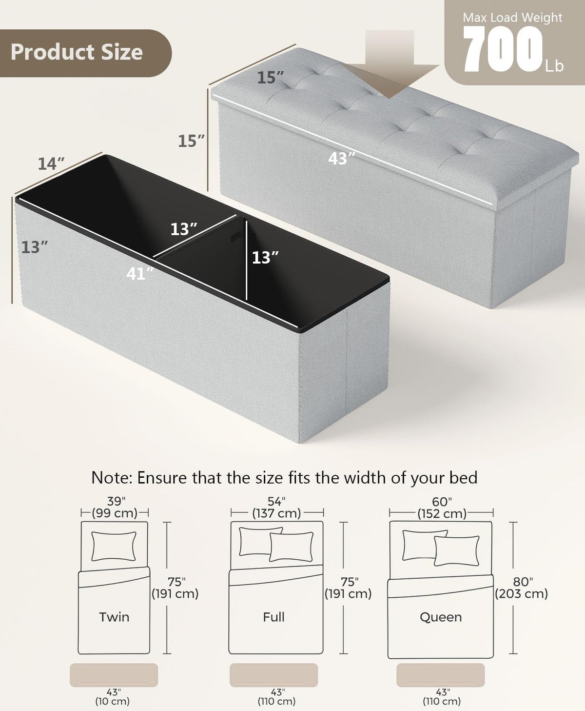Storage Ottoman Bench, Folding Ottoman Foot Rest, End of Bed Bench,Storage Chest, for Living Room