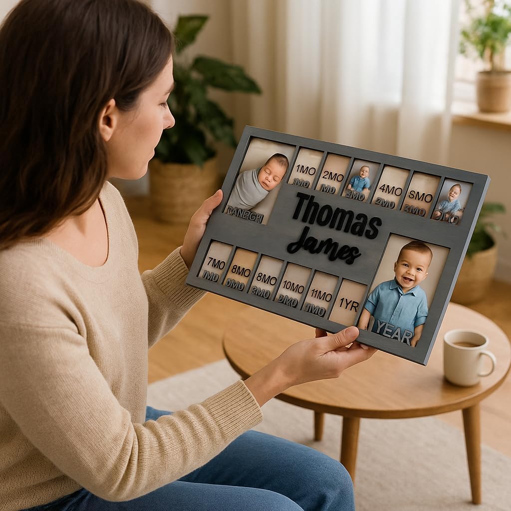 Newborn picture frame - 12 months photo display - Personalized frame - Gift for new mom - Baby
