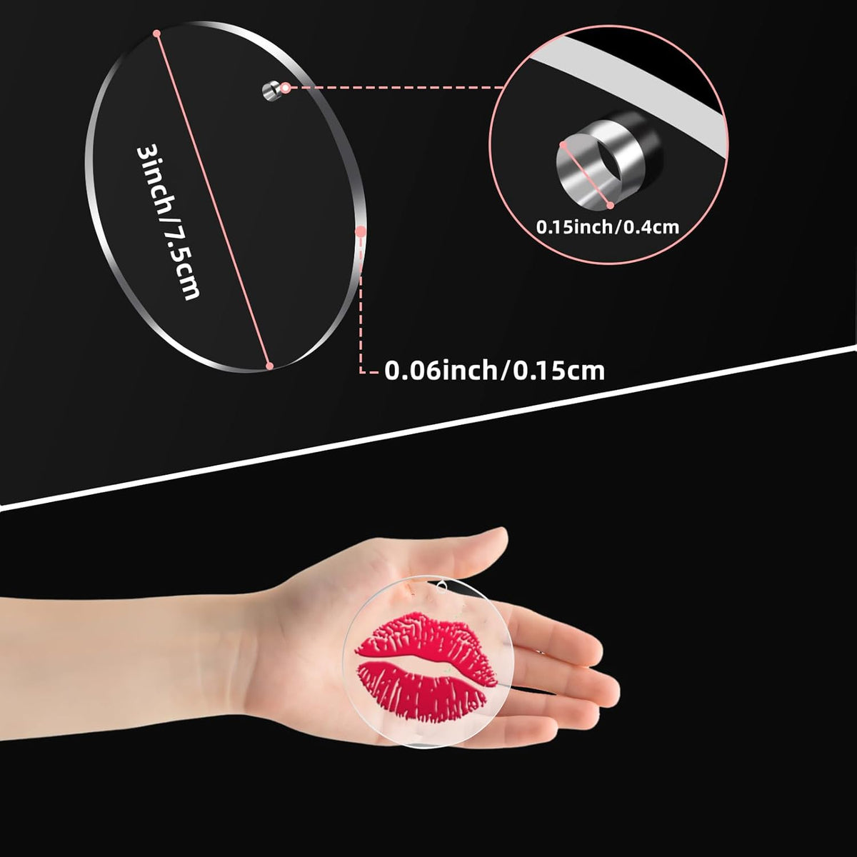 50 Pieces Clear Acrylic Circle with Hole 75x1.5 mm Transparent Acrylic Ornament Blanks 3" Blanks
