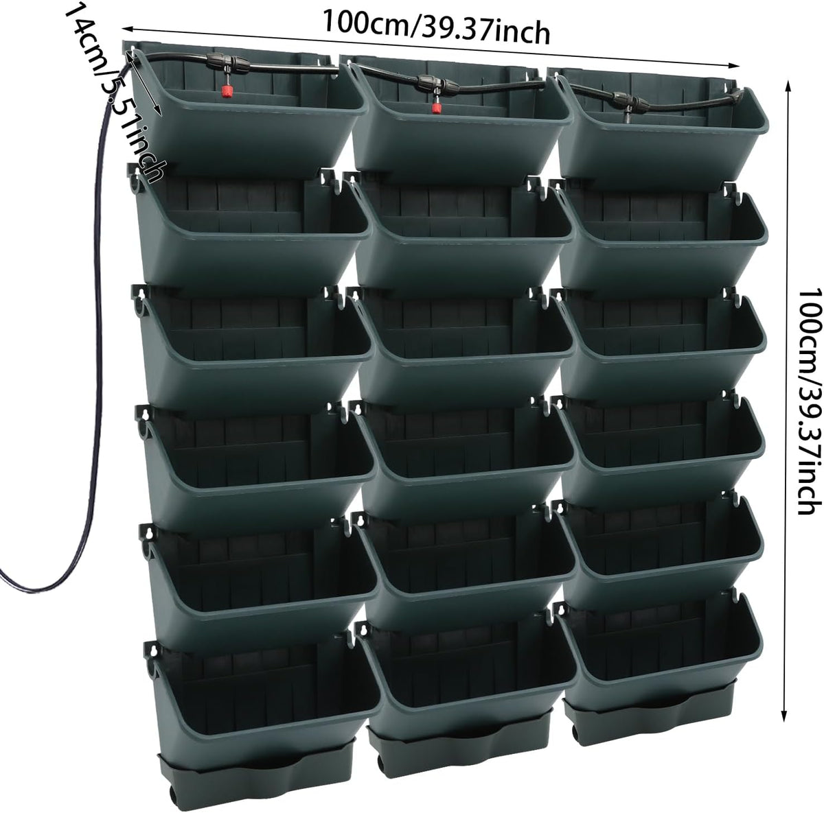 18 Pots Self-Watering Vertical Wall Planter, 39.4”L x 39.4”H Stackable Plastic Wall-Mounted Plant