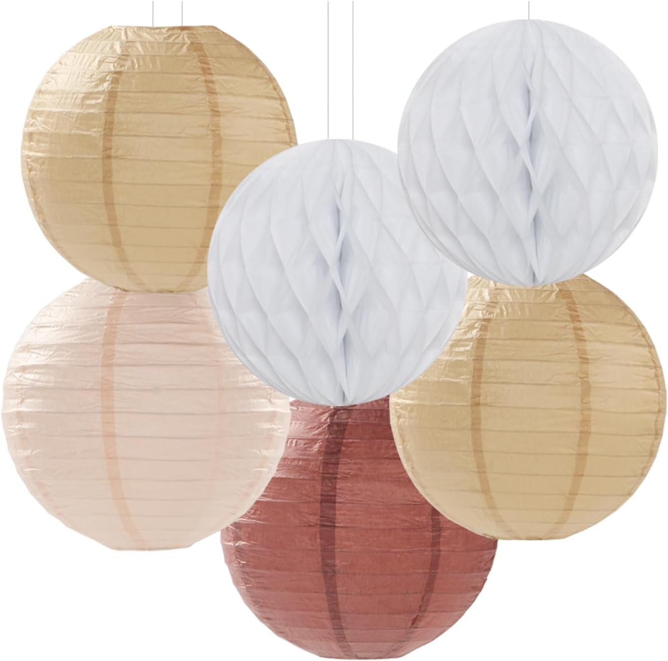 Boho Baby-Shower Party-Decorations Streamers-Lanterns - 14pcs White Brown Champagne Neutral