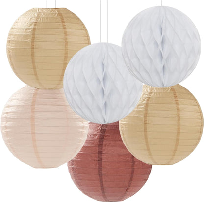 Boho Baby-Shower Party-Decorations Streamers-Lanterns - 14pcs White Brown Champagne Neutral