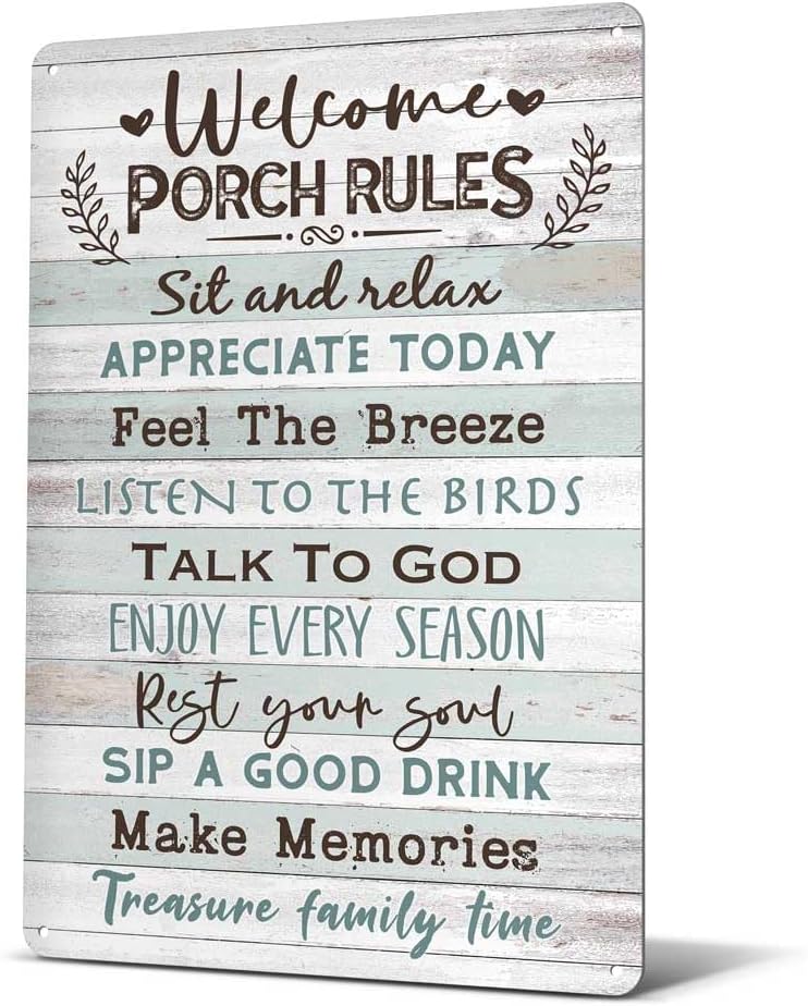 Heuhuww Heuhuww Welcome Porch Rules Tin Sign,Vintage Patio Wall Art Decor,Outdoor Rustic Farmhouse