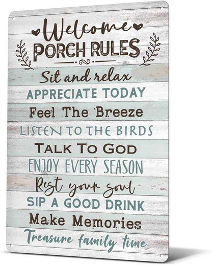 Heuhuww Heuhuww Welcome Porch Rules Tin Sign,Vintage Patio Wall Art Decor,Outdoor Rustic Farmhouse