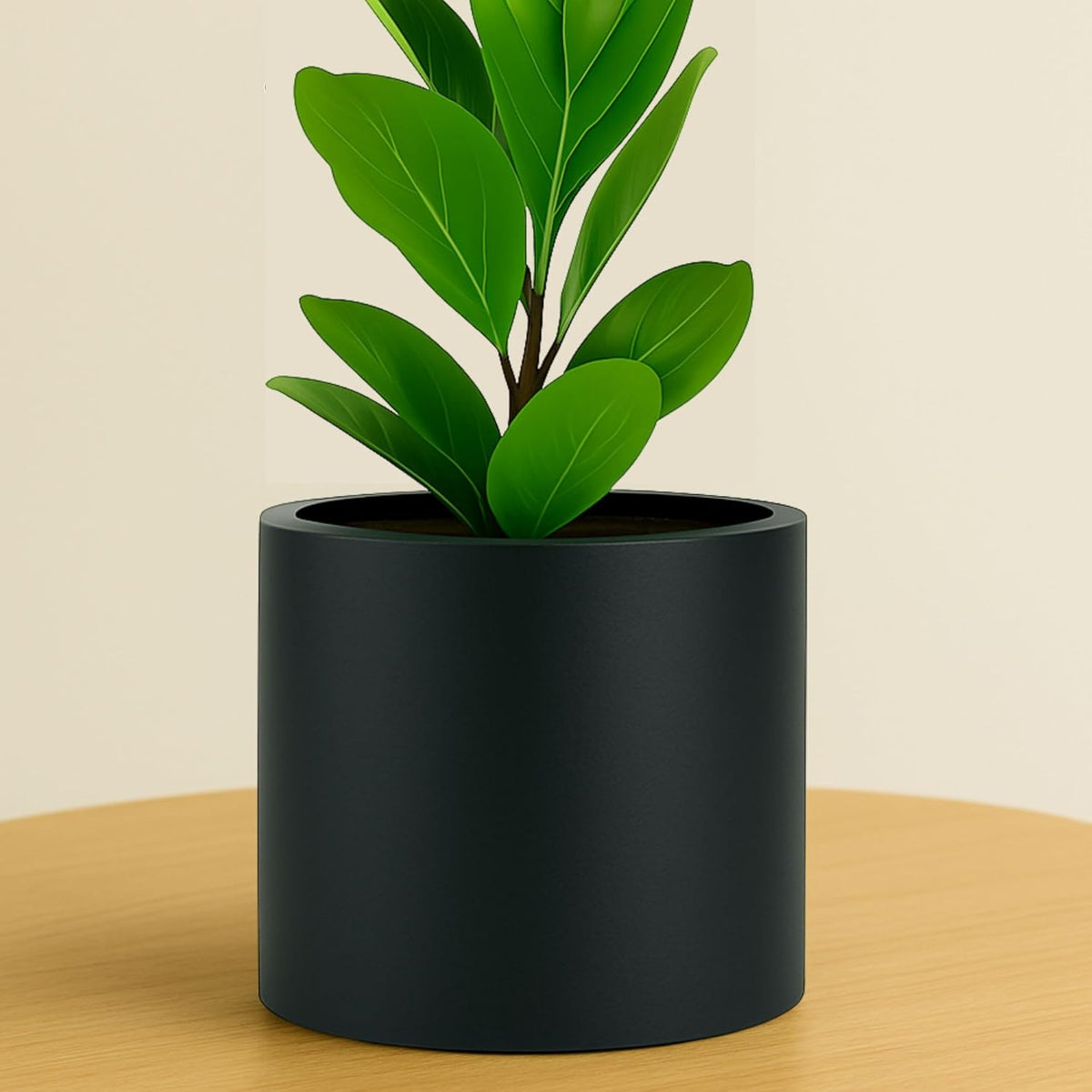 Fox & Fern 8 Inch Black Plant Pot with Drainage Plug — Premium Lightweight Fiberstone Matte Black