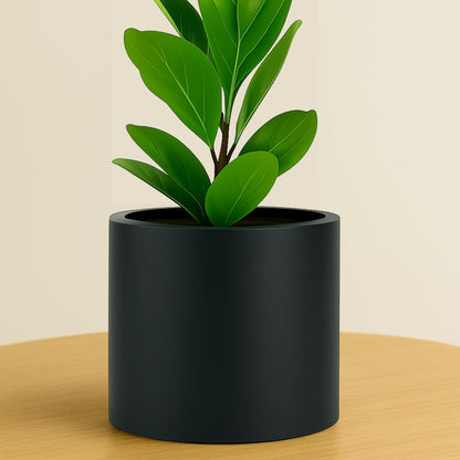 Fox & Fern 8 Inch Black Plant Pot with Drainage Plug — Premium Lightweight Fiberstone Matte Black