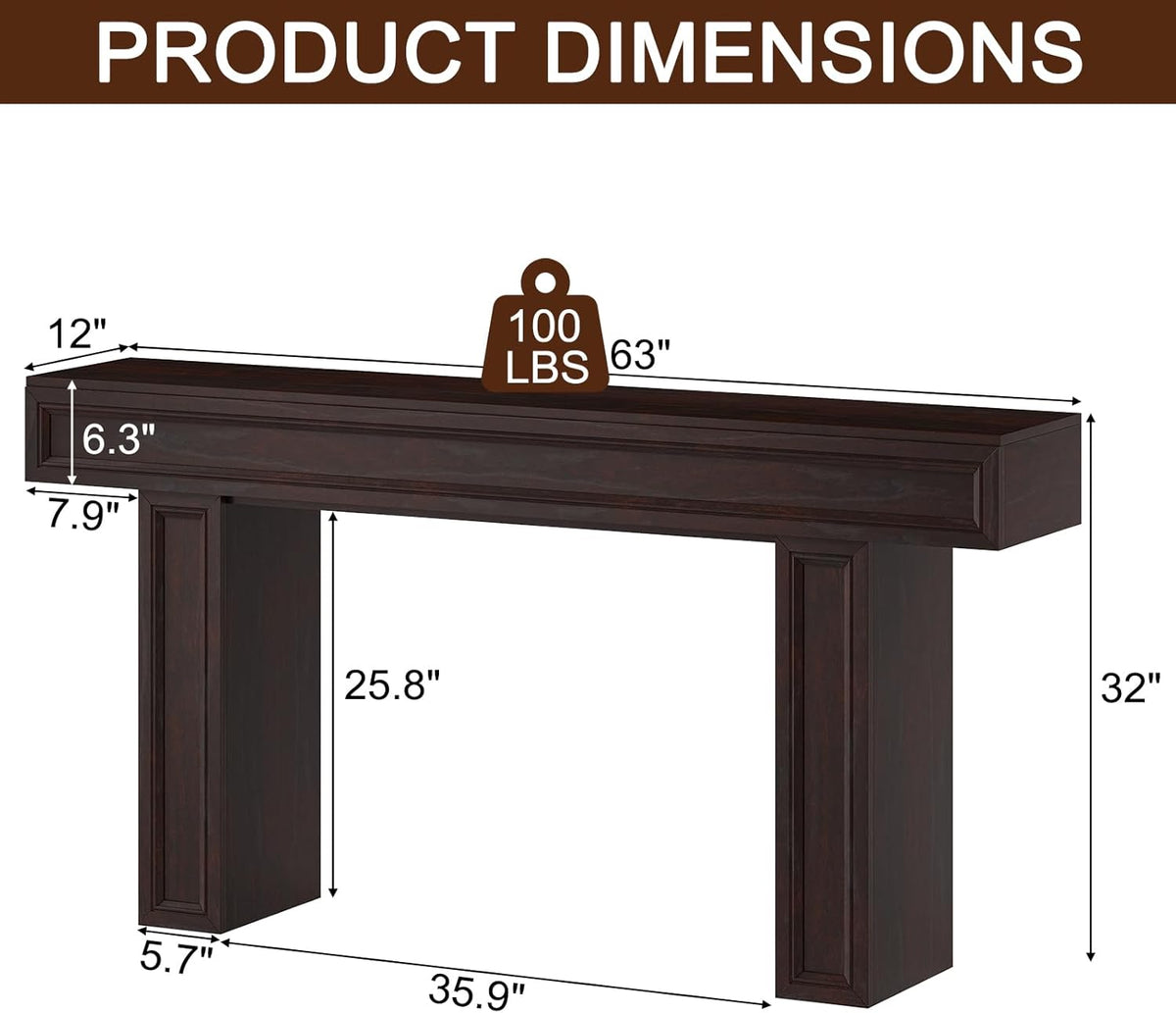 Rresyet 63 Inch Long Console Table, Sofa Table Behind Sofa, Wooden Entryway Table, Farmhouse