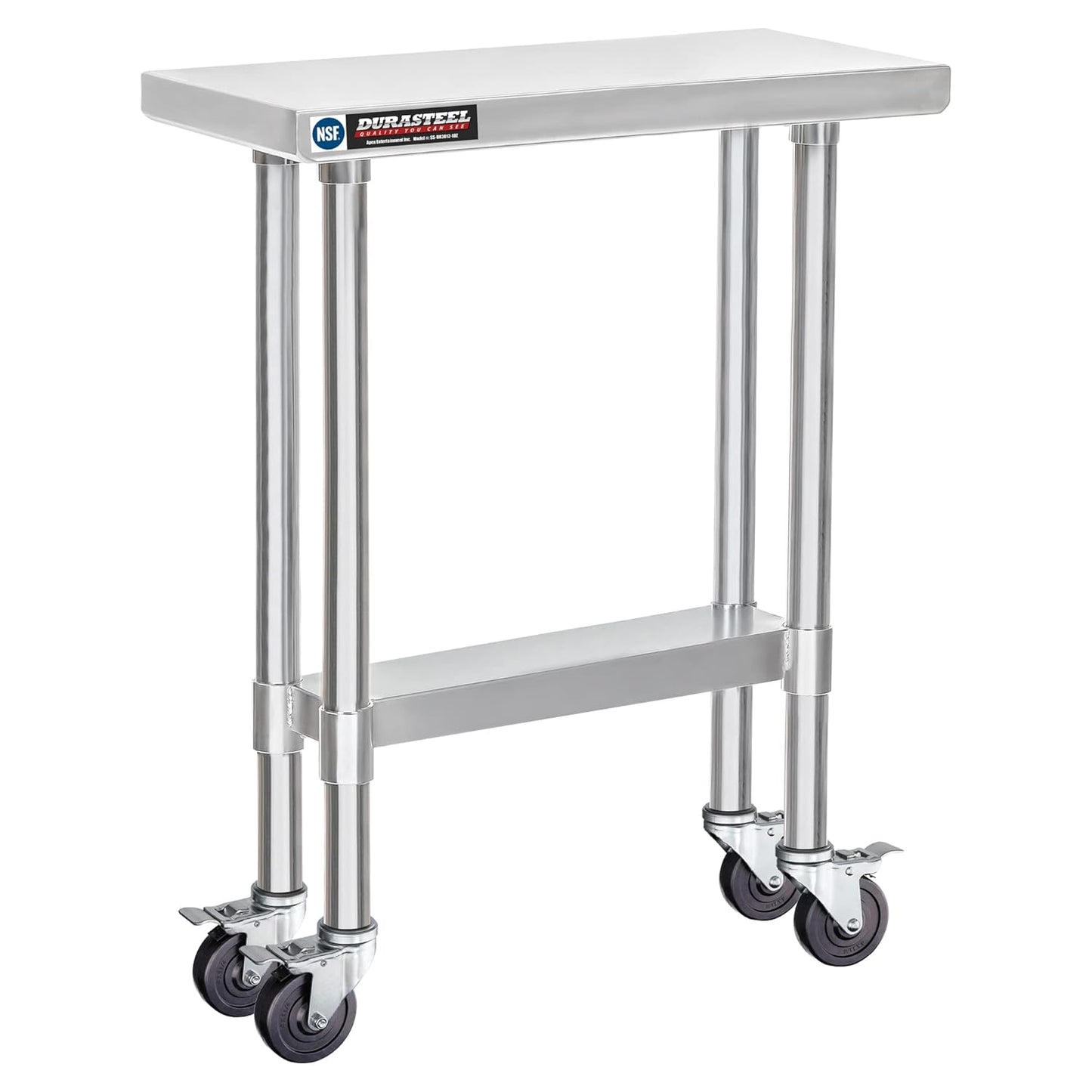 DuraSteel 30x12 NSF Stainless Steel Cart - Heavy Duty Rolling Food Prep Table with Undershelf