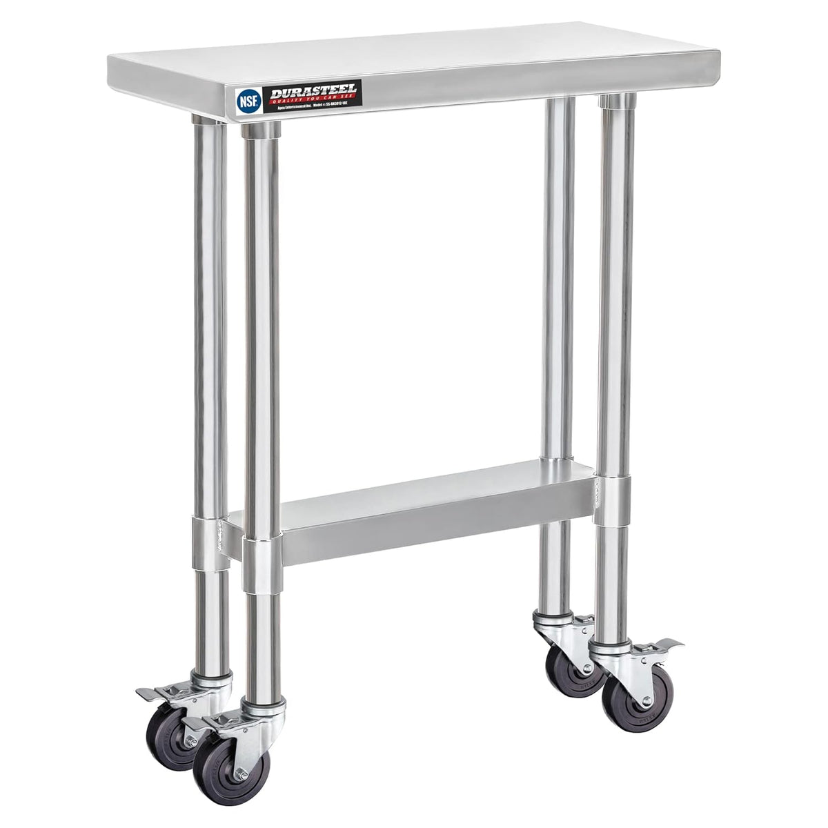 DuraSteel 30x12 NSF Stainless Steel Cart - Heavy Duty Rolling Food Prep Table with Undershelf