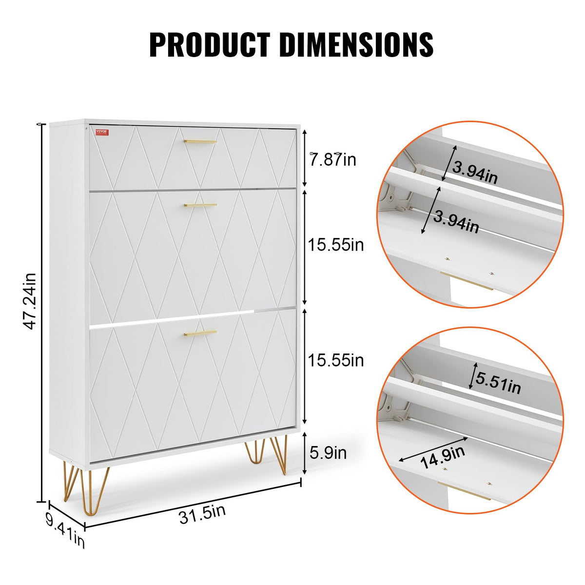 VEVOR Shoe Cabinet with 2 Flip Drawers, Modern Shoes Storage Cabinet with Storage Drawer and