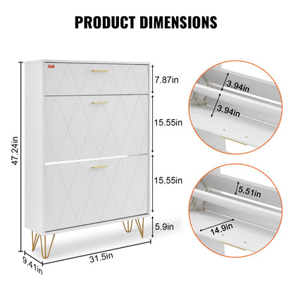 VEVOR Shoe Cabinet with 2 Flip Drawers, Modern Shoes Storage Cabinet with Storage Drawer and