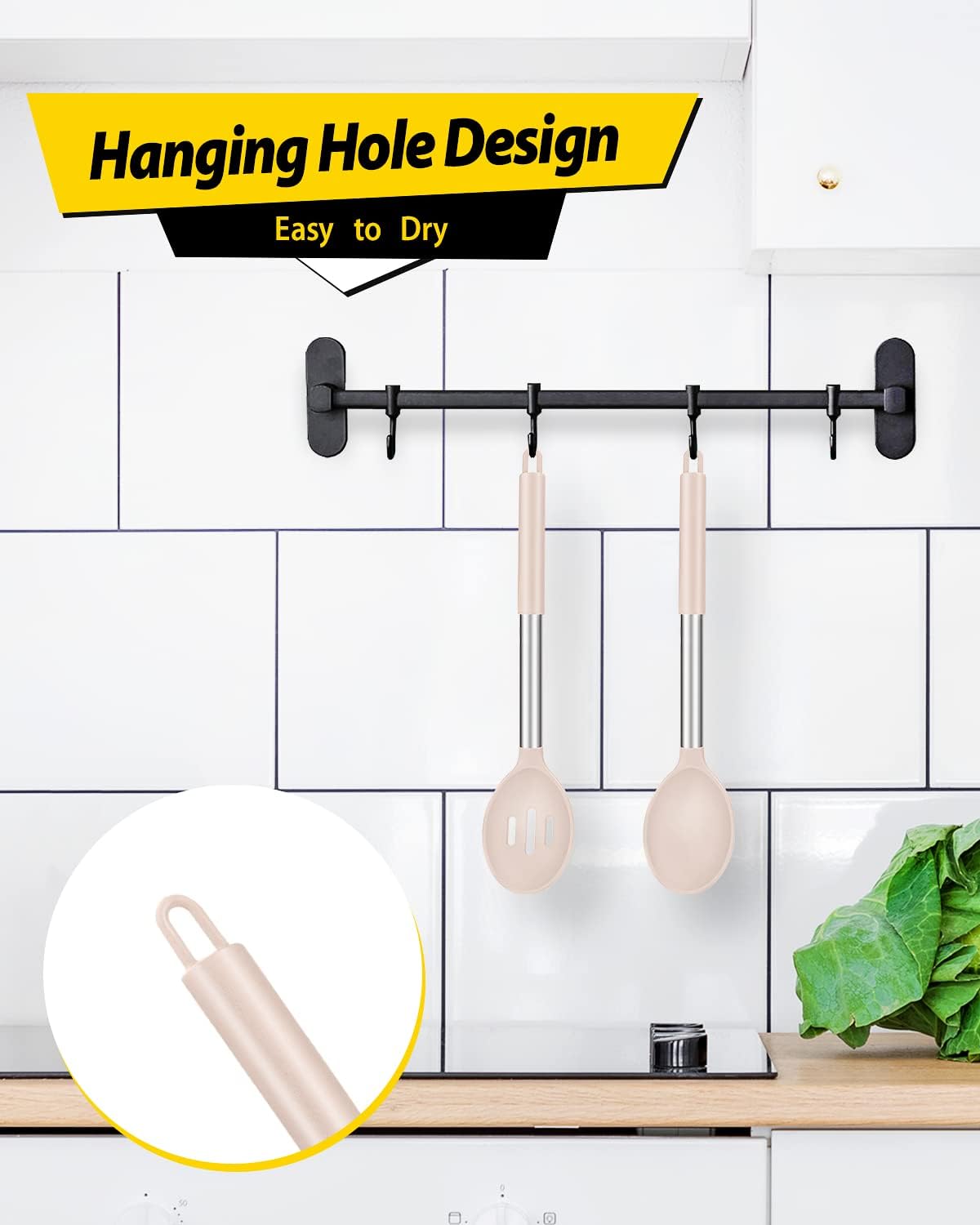 Pack of 2 Large Silicone Cooking Spoons,Non Stick Solid Basting Spoon,Heat-Resistant Kitchen