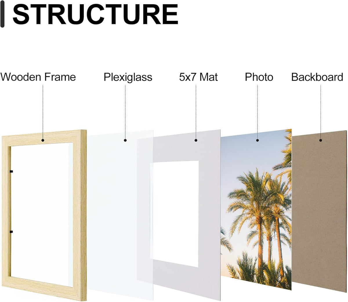 Vittanly 8x10 Picture Frames Set of 9, Shatter Resistant Plexiglass, Display 5x7 Pictures with Mat