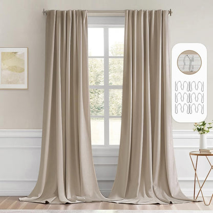 MIULEE Taupe Back Tab Blackout Curtain 96 Inch Long 2 Panels Set for Bedroom, Rod Pocket/Pinch