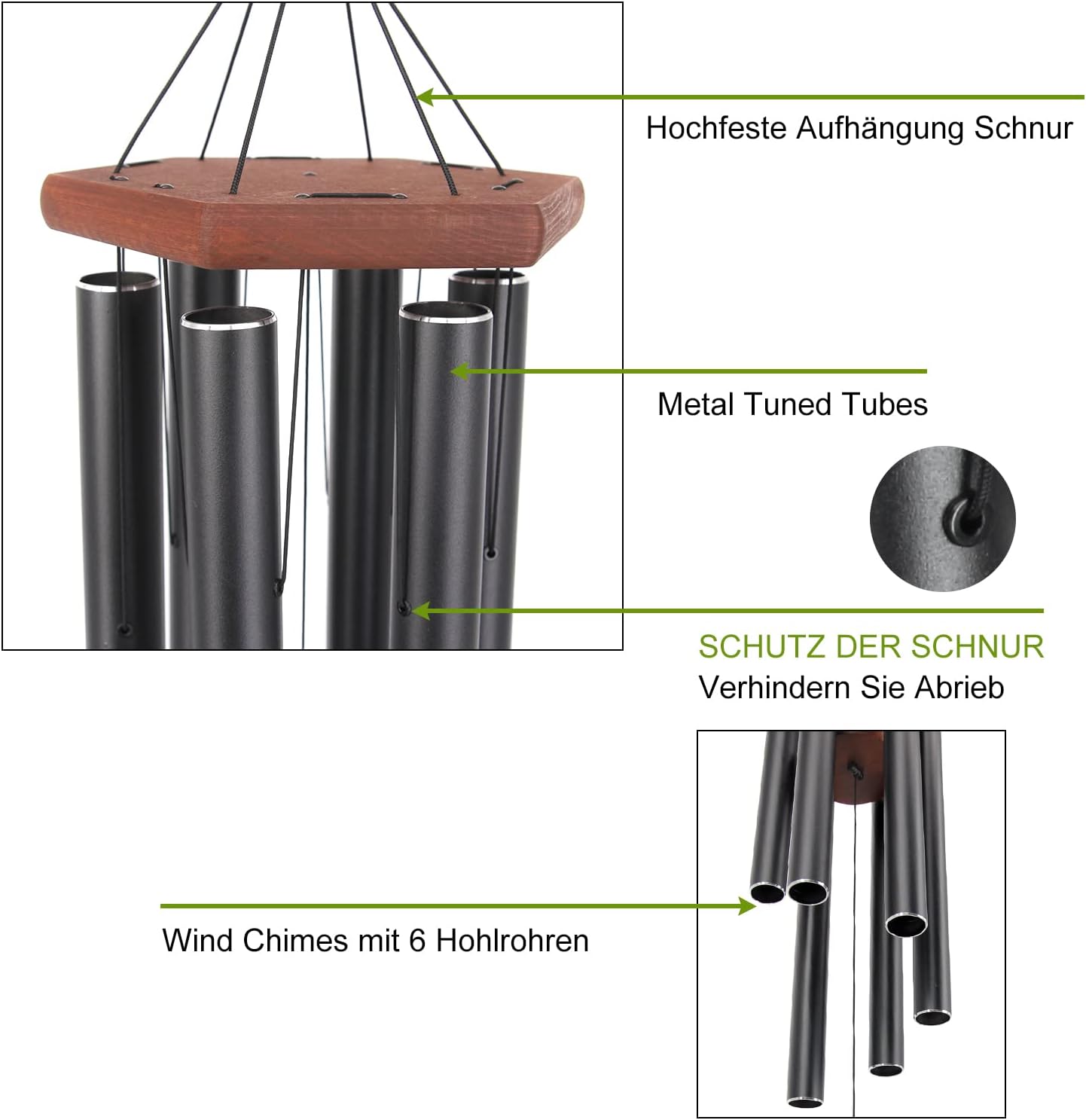 Wind Chimes for Outside Large Deep Tone, 44 Inch Black Memorial Windchimes, Outdoor Wind Chimes