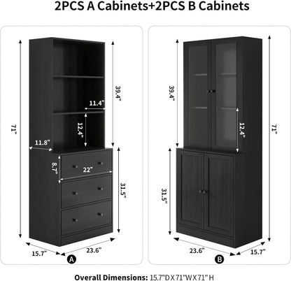 TUSY 71" Bookshelf Bookcase, 3-Tier Modern Bookshelves 3 Large Drawer, Wood Filing Cabinet with