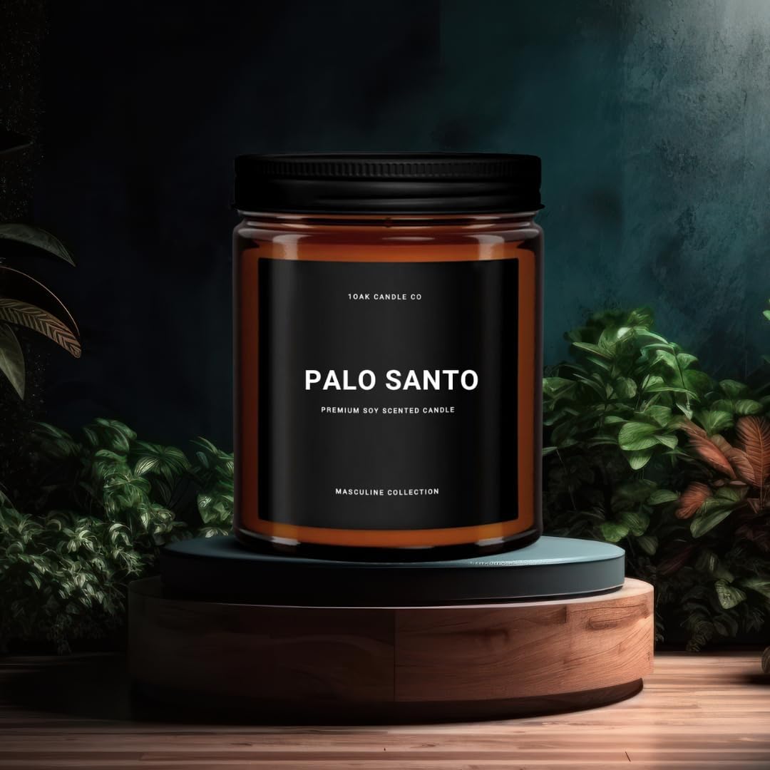 1OAK Scented Candles for Men - Palo Santo Candle - Mens Candles for Home - Masculine Candle - Long