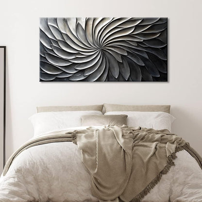 LASMOND Abstract Black and White Wall Art for Living Room Modern Canvas Print Painting Lines Flower