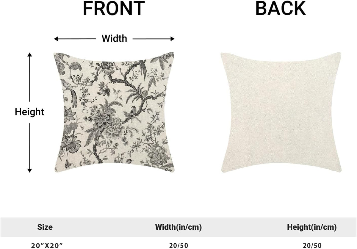 CXMEIFLY Spring Floral Birds Pillow Covers 20 x 20 Inch Set of 2 for Chinoiserie Flowers Decor