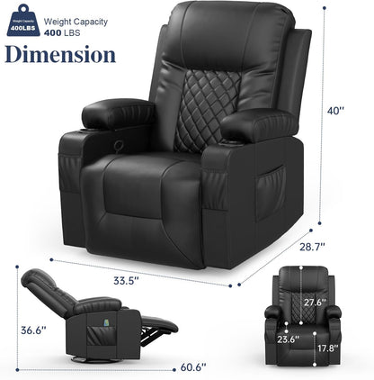 Recliner Chairs for Adults, FSC Certified Massage Rocker with Heated Modern Ergonomic Lounge 360