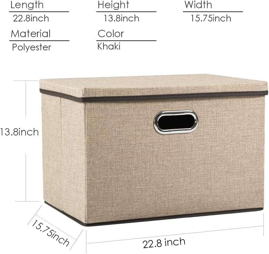 PRANDOM Extra Large Collapsible Storage Bins with Lids [3-Pack] Linen Fabric Foldable Storage