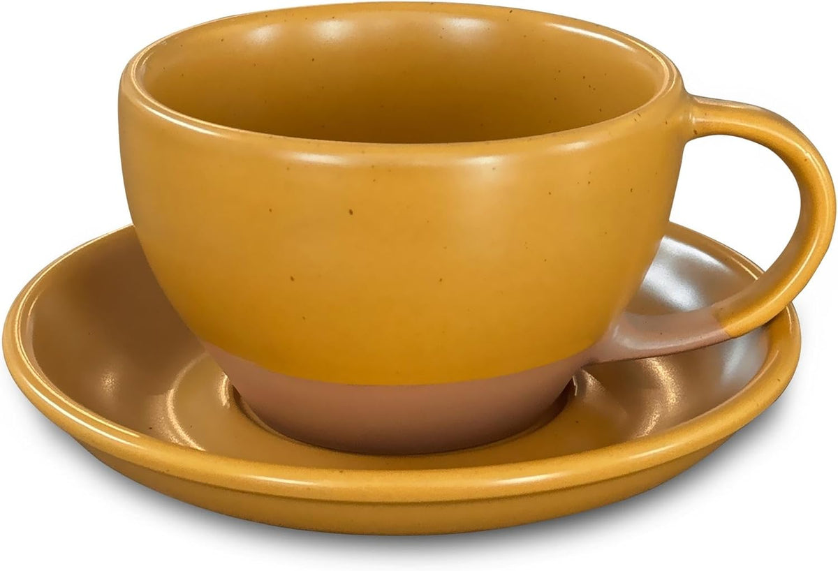 Mora Ceramic Latte Art Mug With Saucer - 10.5 oz, Round Bottom For Perfect Pours - Cafe Cups for
