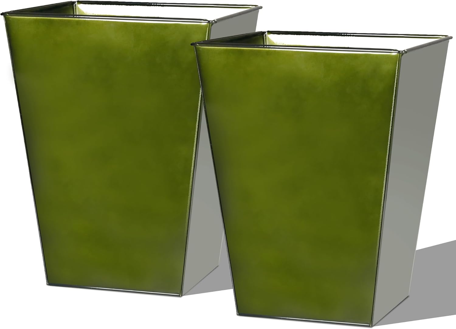 Worth Garden Large Metal Glazed Floor Planter Set of 2-14" Dia x 18" H - Luxurious Glossy Finish