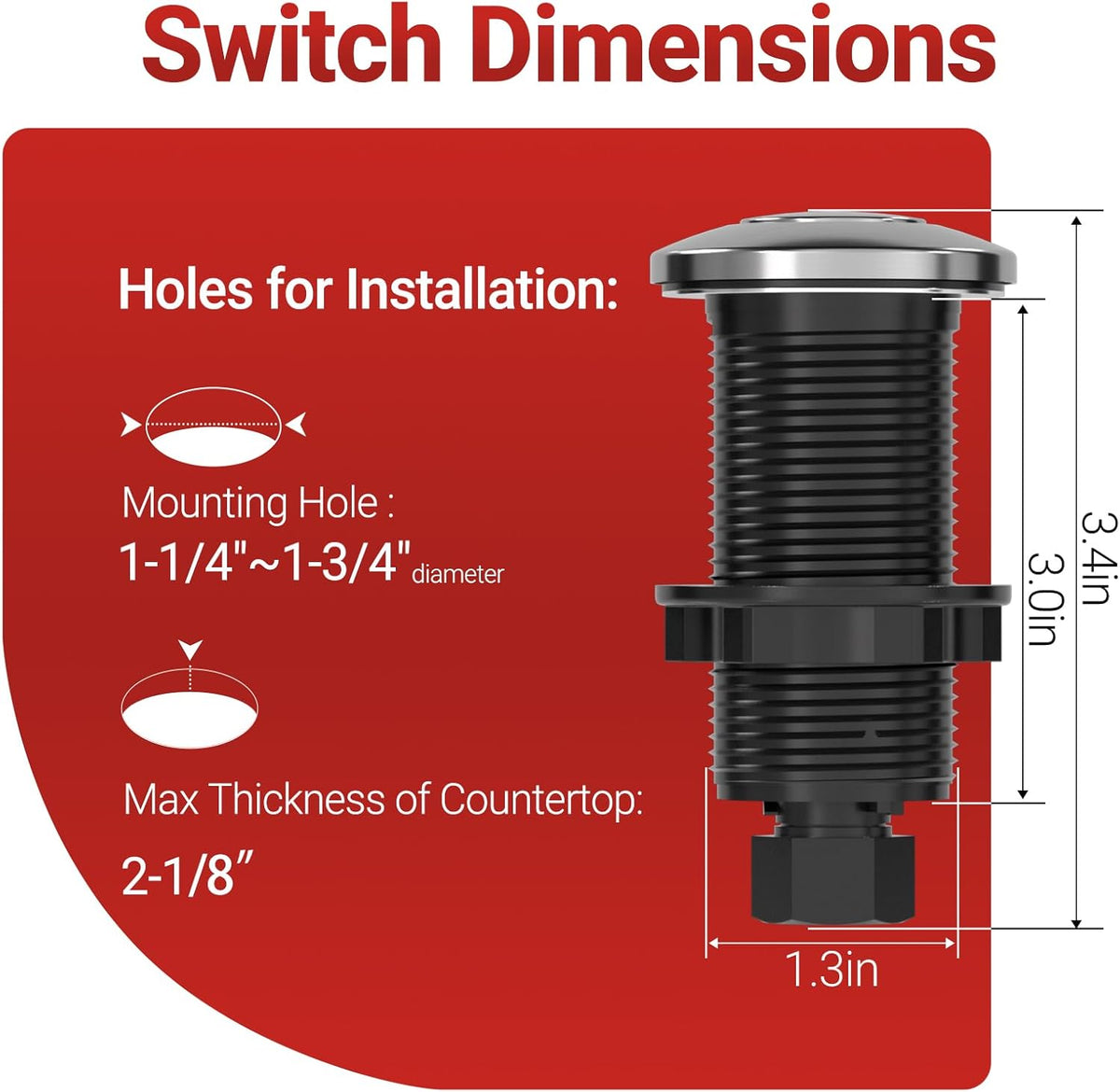 APIELE Garbage Disposal Air Switch Kit, Sink Top Push Button Switch for Food Waste Disposer, UL