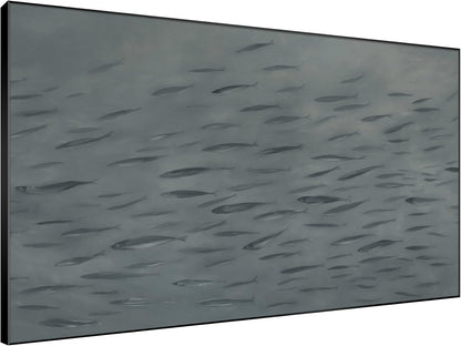 SIGNWIN 46"x72" Extra Large Framed Wall Art Gray School of Fish Minimalist Ocean-Inspired Marine