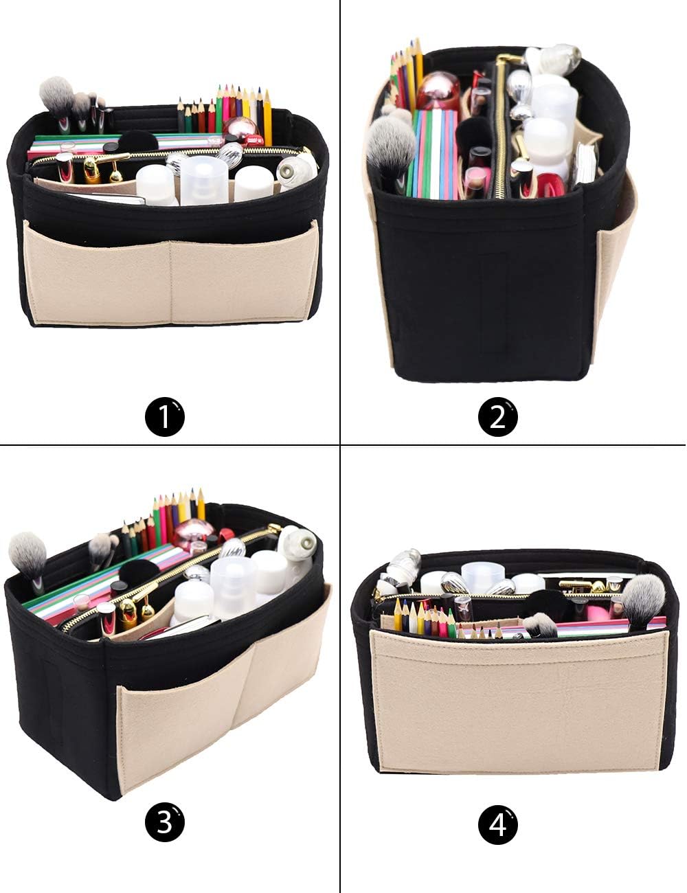 LEXSION Felt Purse Bag Organizer Insert with zipper Bag Tote Shaper Fit Speedy Neverful PM MM