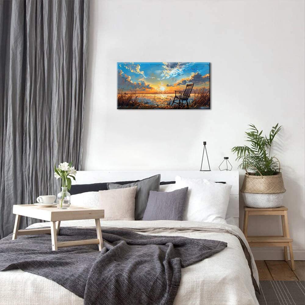 LASMOND Canvas Prints Wall Art Sunset Ocean Beach Pictures Photo nature landscape Paintings for