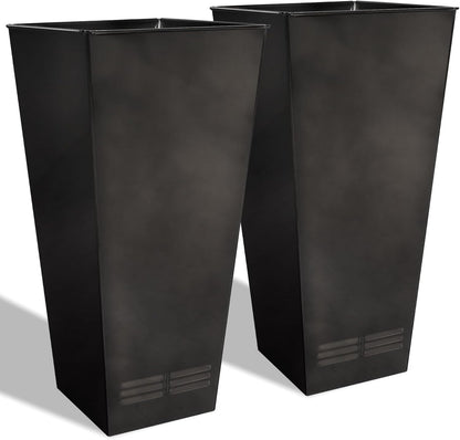 Worth Garden 28" H. Large Metal Glazed Planter Set of 2, Modern Glossy Finish Black Tall Square