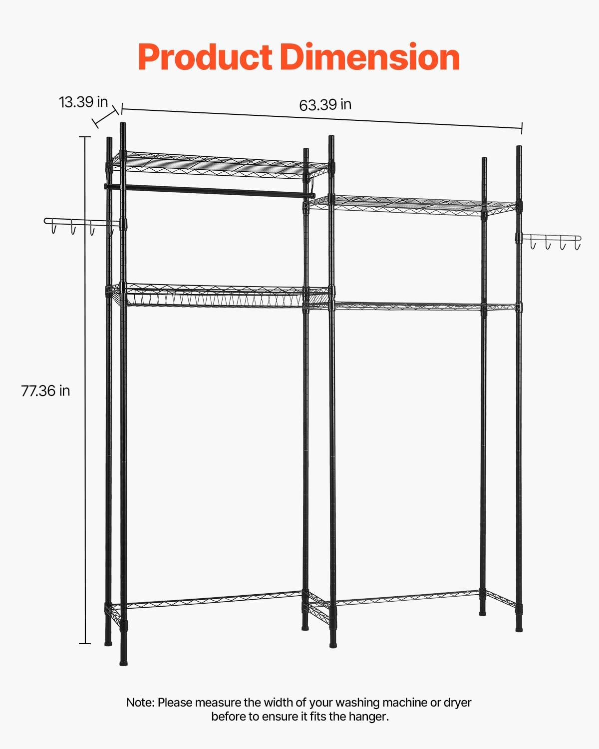 VEVOR Over The Washer and Dryer Storage Shelf, 4 Tier Laundry Room Drying Rack with Hanger Rod and